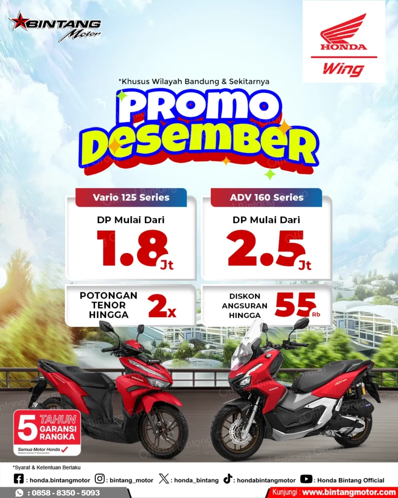 Promo Motor Honda Bandung Bulan Desember – DP 10% & Diskon Angsuran Spesial