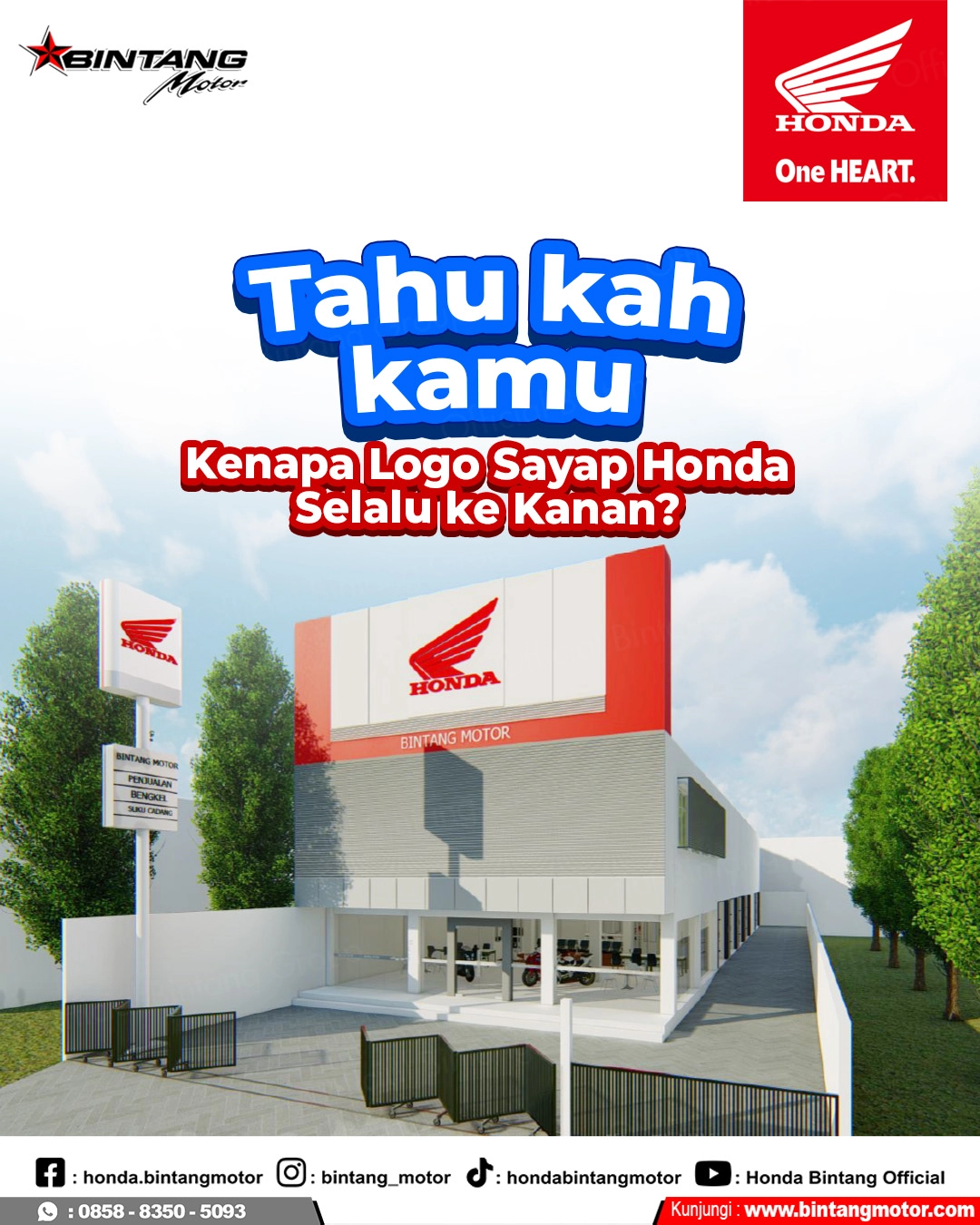 Logo sayap Honda mengarah ke kanan pada motor Honda modern