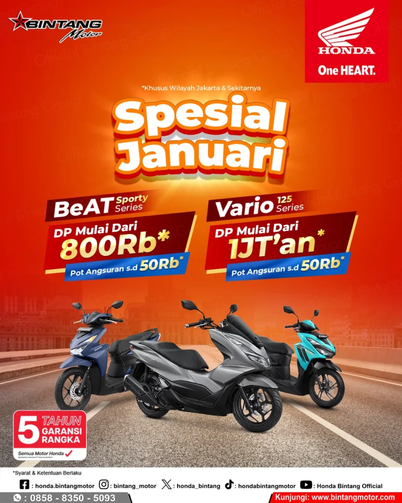 Promo Motor Honda Jakarta Januari 2026 dengan Beat Sporty, Vario 125, dan PCX