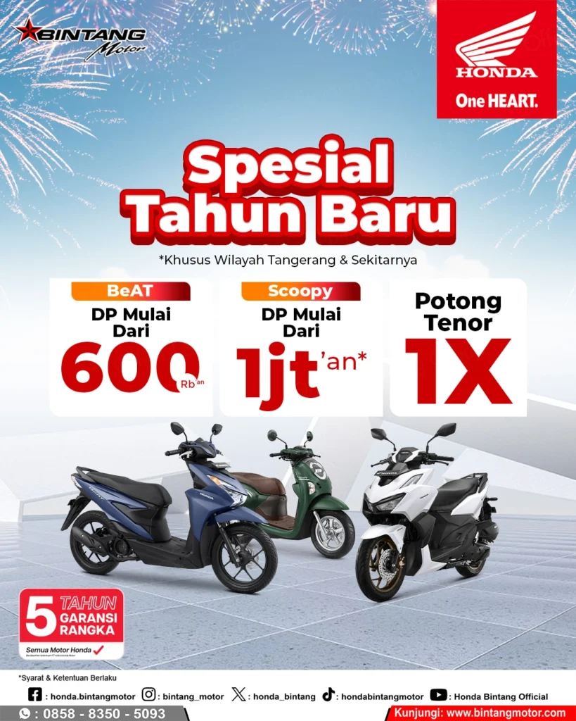 Promo Motor Honda Tangerang Januari menampilkan Beat, Scoopy, dan Vario 160 dengan DP ringan